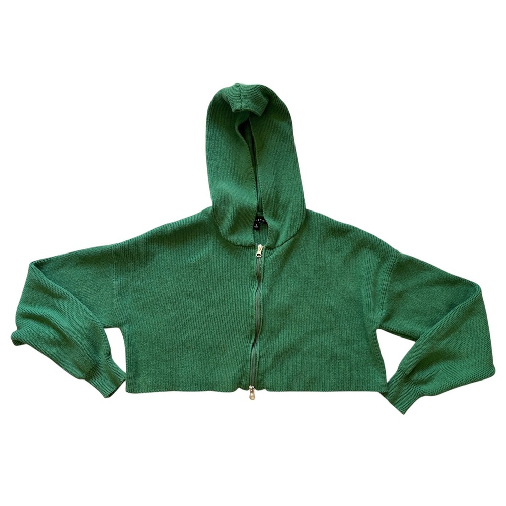 Kendall & Kylie Green Cropped Zip Up Hoodie Knit Cotton Sweater Womens Small